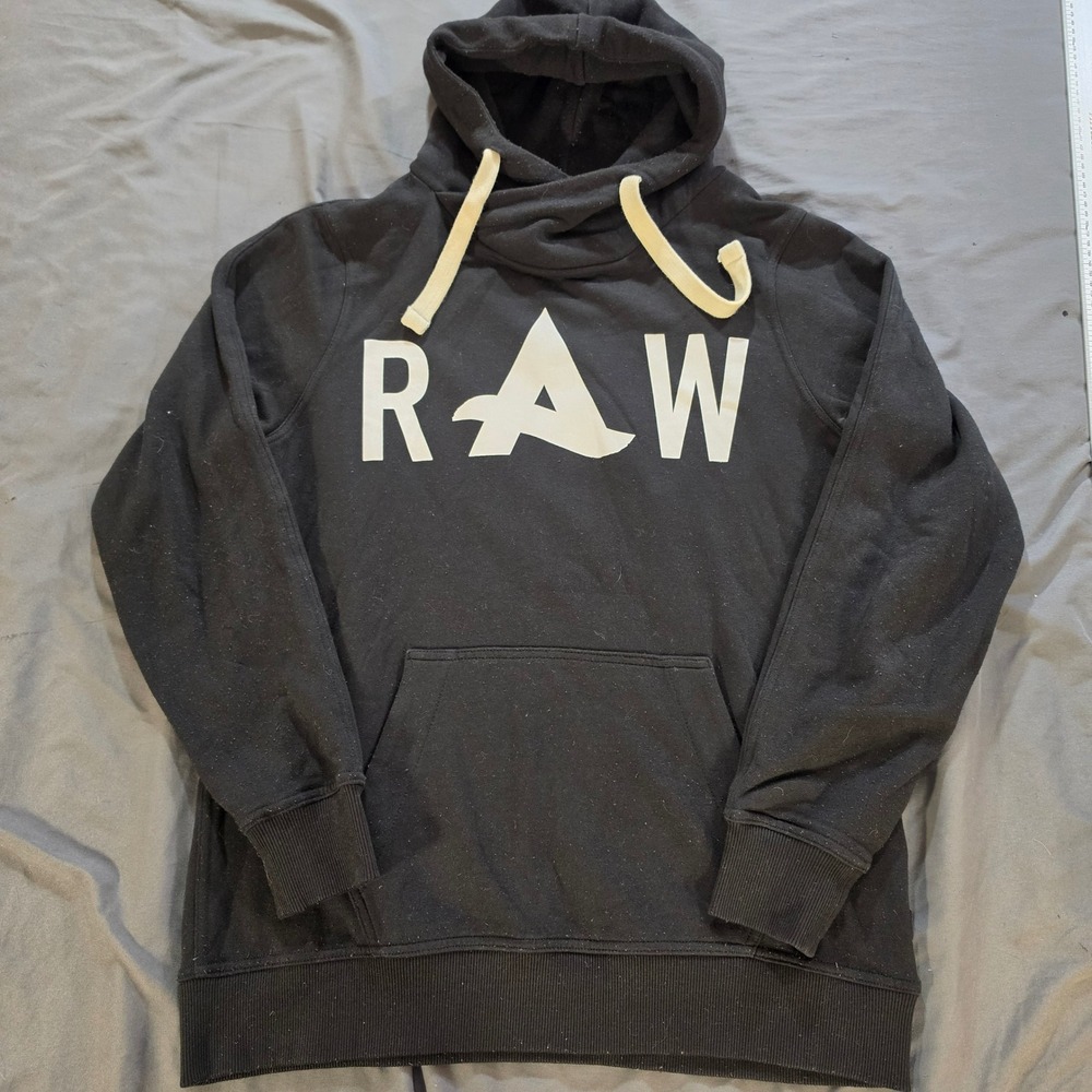 G-Star RAW Mens Black Graphic Cowl Neck Hoodie Sweatshirt Size M